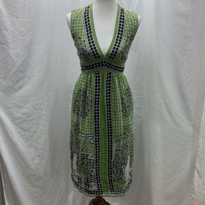Anna Sui for ANthropologie green/black silk cocktail dress Sz 2
